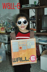 2009 - He is 4 and is Wall-E. I totally made this from a box with paints and cut outs from my Cricut Expressions die cut machine!