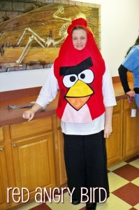 And I borrowed the red Angry Bird costume to dress up for work earlier in the day! I made this all by hand with felt from the craft store!